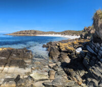 One of the small sandy beaches on Little Bense Island. One of the small sandy beaches on Little Bense Island.